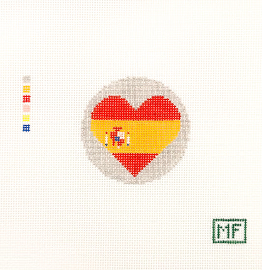 Spain Heart Flag Mini Needlepoint Canvas