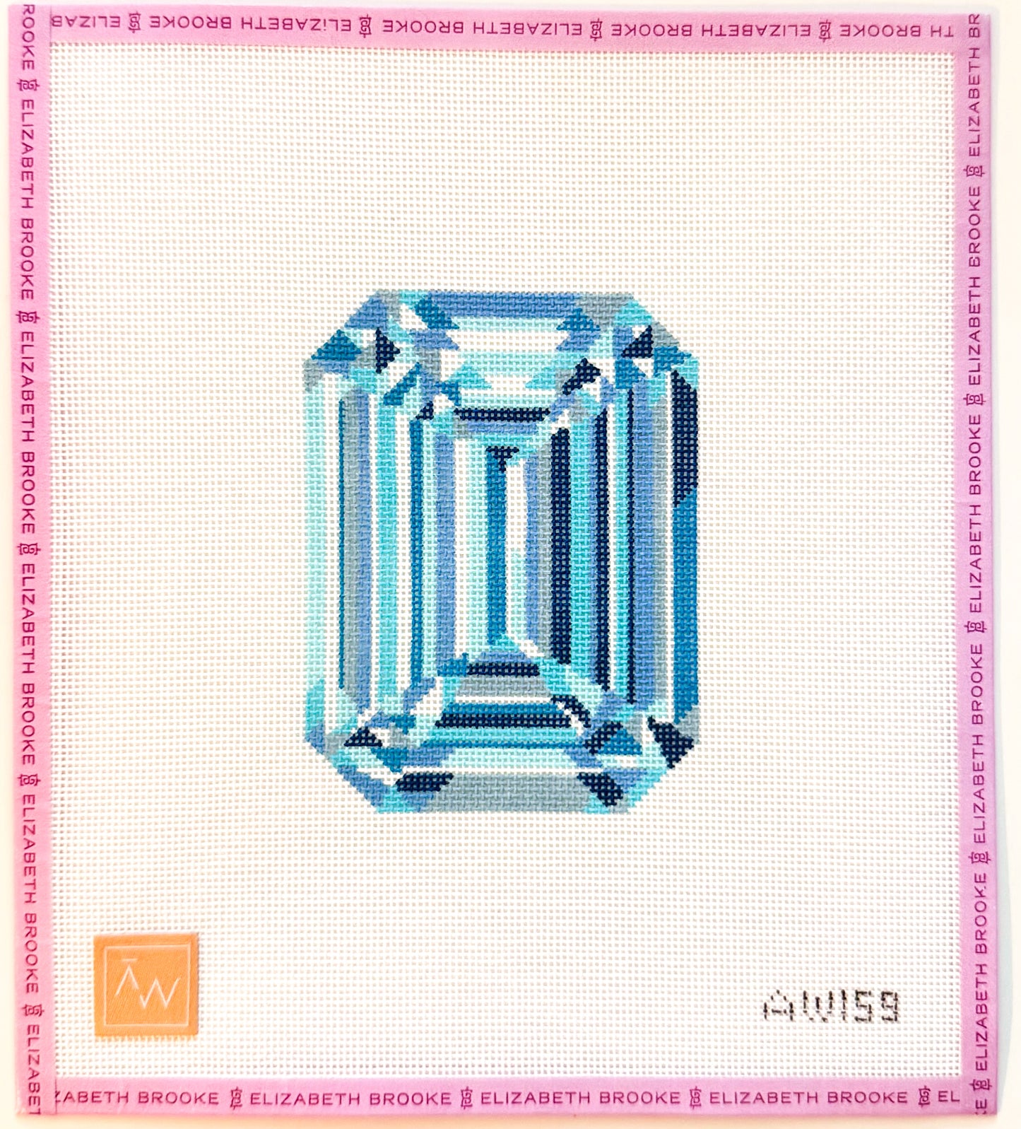 Emerald Cut Diamond engagement diamond needlepoint canvas