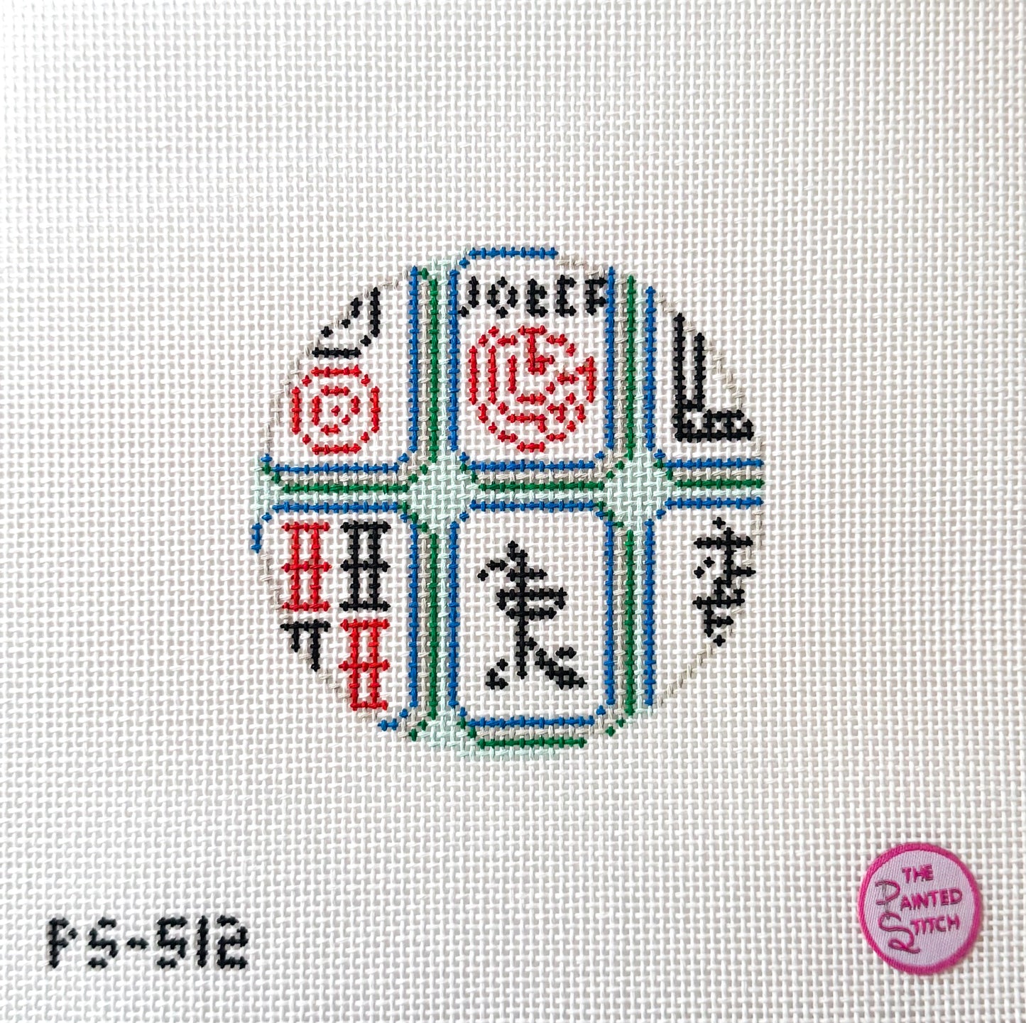 Jewel Mahjong Tiles Round Needlepoint Canvas