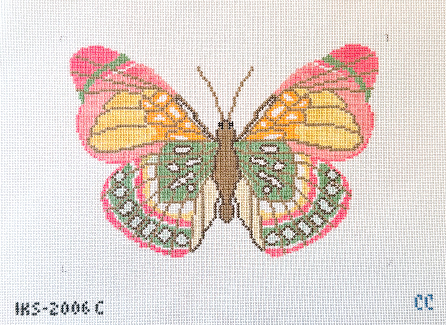 Large Pink and Green Butterfly Needlepoint Canvas