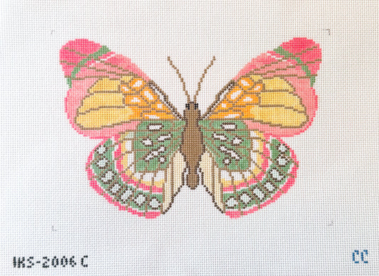 Large Pink and Green Butterfly Needlepoint Canvas