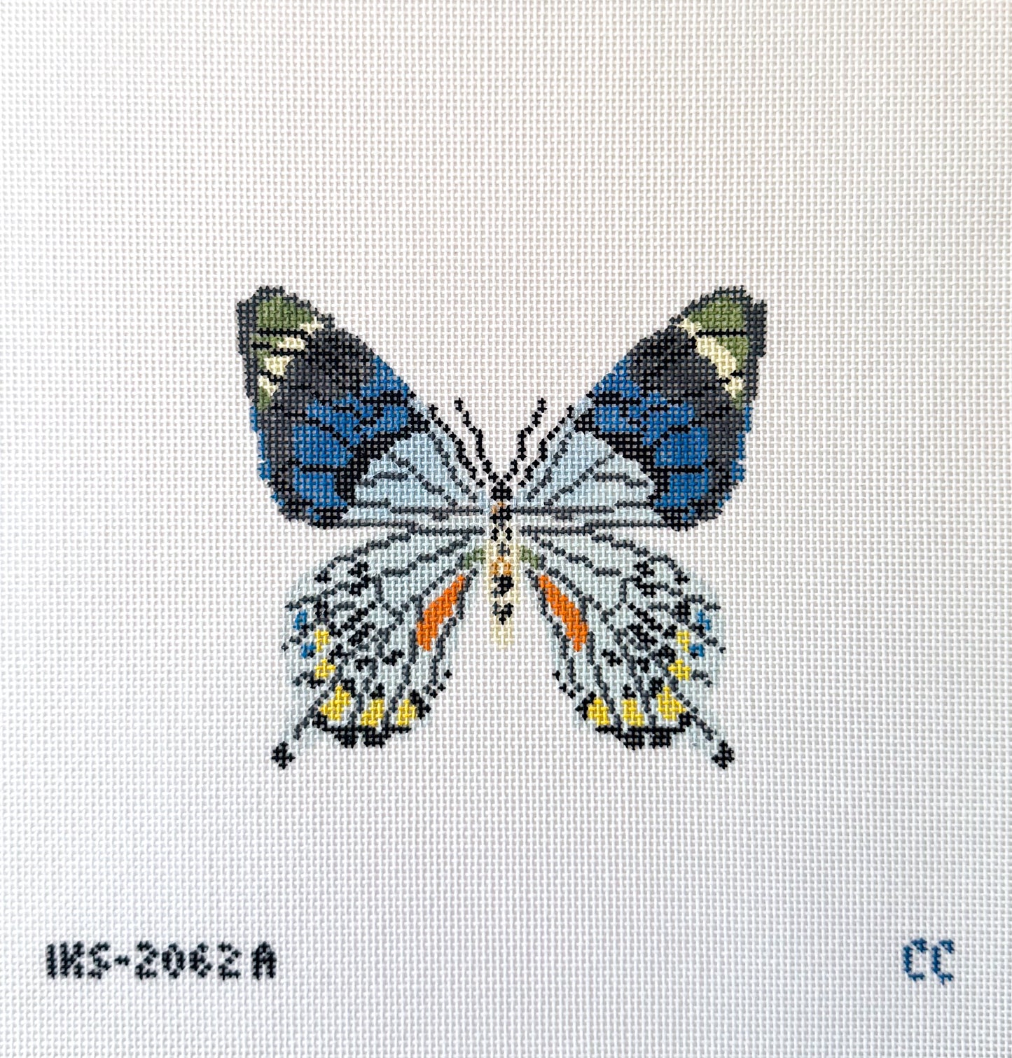 Blue Grey Butterfly Ornament Needlepoint Canvas