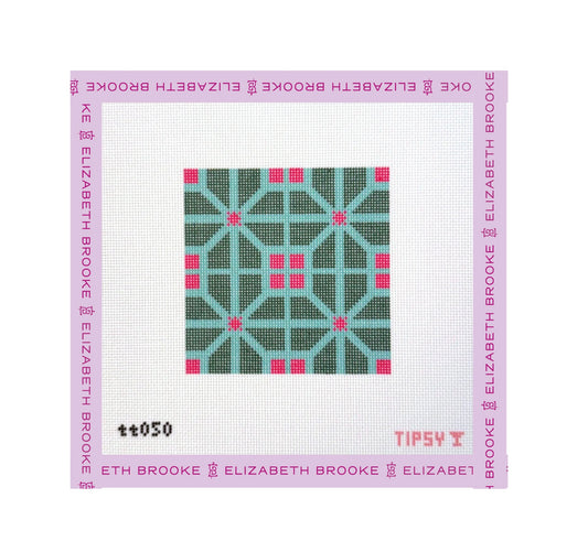 Pink and Green Mosaic square Needlepoint Canvas