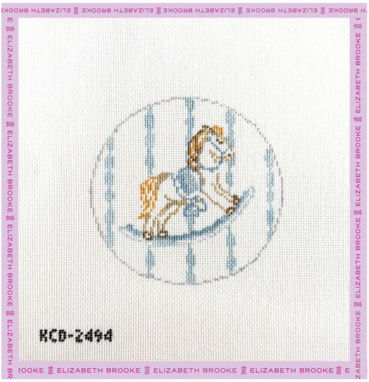 Blue Rocking Horse Round Needlepoint Canvas