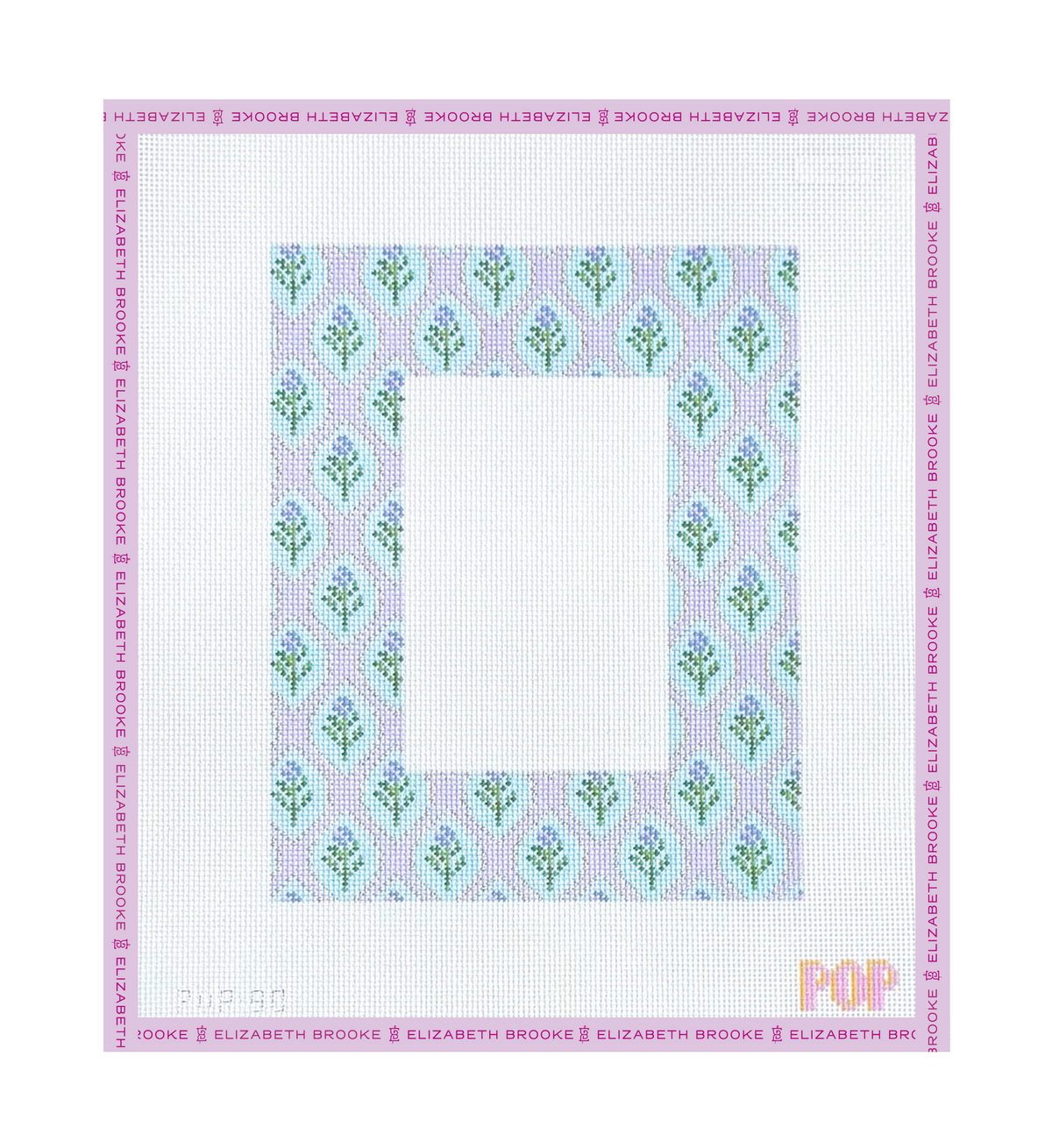 Lavender and Turquoise Floral Frame Needlepoint Canvas