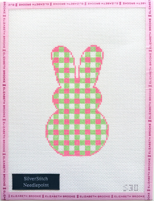 Gingham Peeps Bunny Preppy Pink and Green Needlepoint Canvas
