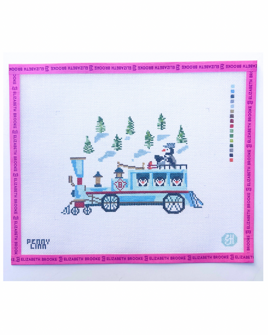 Holiday Penguin Train Needlepoint Canvas
