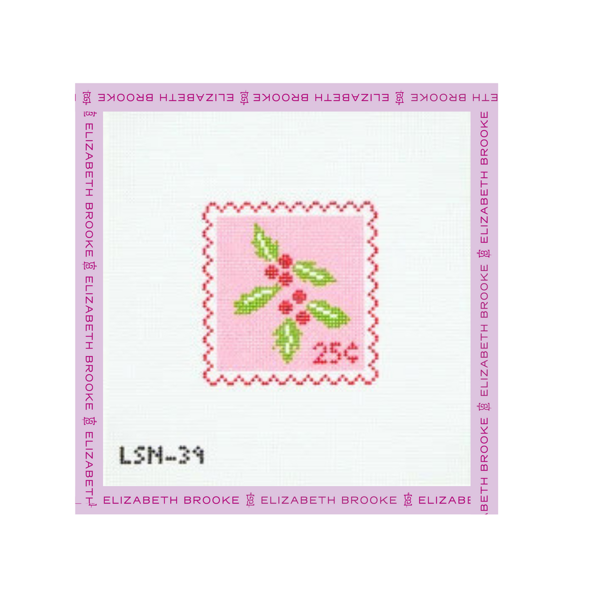 Holiday Pink Holly Stamp needlepoint canvas