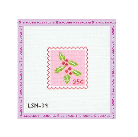 Holiday Pink Holly Stamp needlepoint canvas