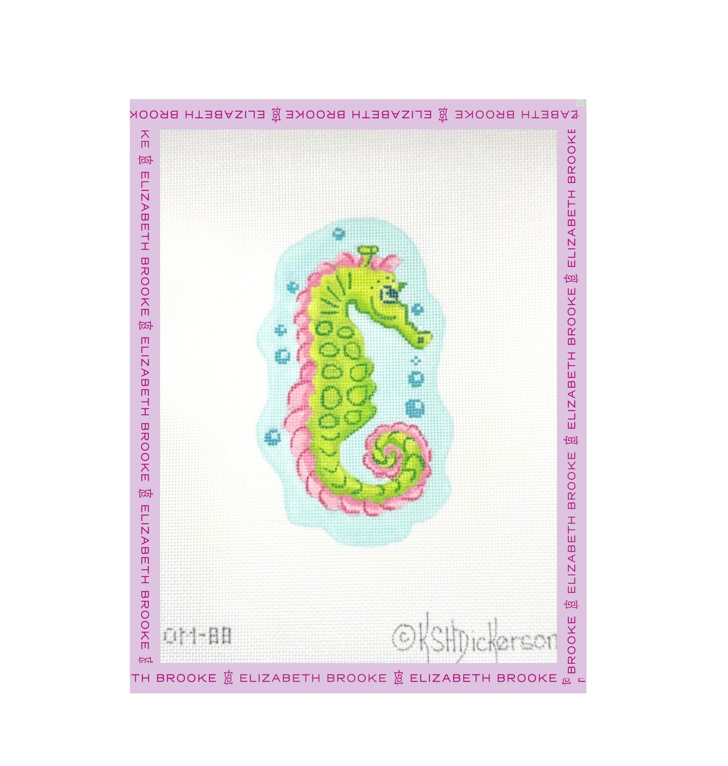 Pink & Green Seahorse with Bubbles Needlepoint Canvas