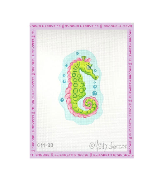 Pink & Green Seahorse with Bubbles Needlepoint Canvas